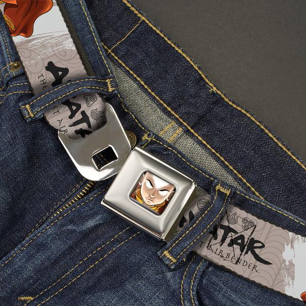 Buckle-Down Avatar The Last Airbender Aang Face Close-Up Full Color Seatbelt Belt - AVATAR THE LAST AIRBENDER Aang Pose And Title Logo White/Grays/Black Webbing
