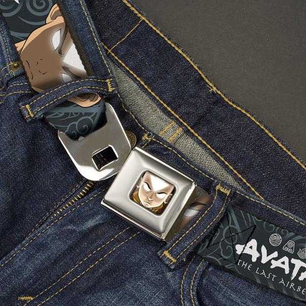 Buckle-Down Avatar The Last Airbender Aang Face Close-Up Full Color Seatbelt Belt - AVATAR THE LAST AIRBENDER Aang Face Close-Up And Title Logo Blues/White Webbing