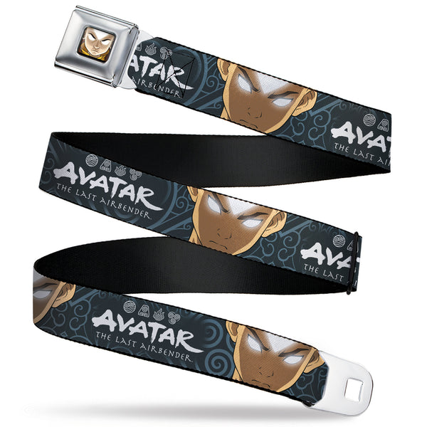 Buckle-Down Avatar the Last Airbender Aang Face Close-Up Full Color Seatbelt Belt - AVATAR THE LAST AIRBENDER Aang Face Close-Up and Title Logo Blues/White Webbing