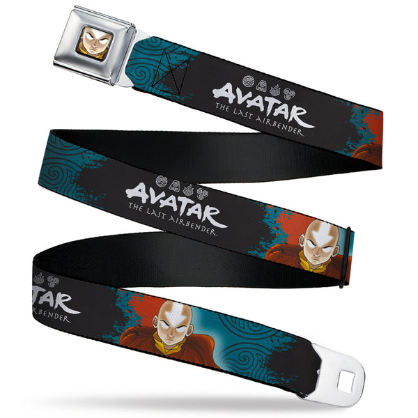 Buckle-Down Avatar the Last Airbender Aang Face Close-Up Full Color Seatbelt Belt - AVATAR THE LAST AIRBENDER Aang Pose and Title Logo Blues/White Webbing