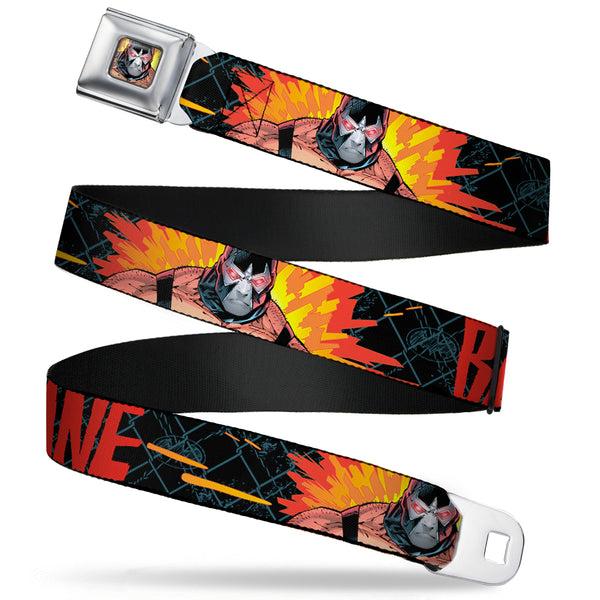Buckle-Down Bane Face Explosion Full Color Seatbelt Belt - BANE Pose/Explosion Bat Signal/Chanlink Black/Gray/Reds Webbing