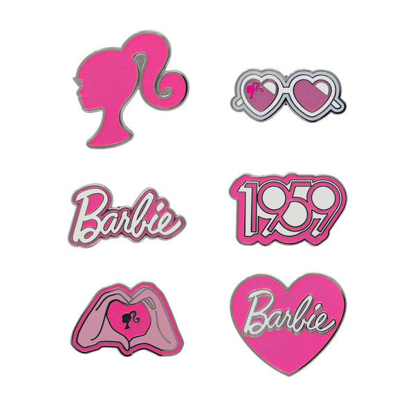 Buckle-Down Barbie Mystery Enamel Pin Blind Box Series Barbie Hand Heart Barbie 1959 Logo Barbie Ponytail Silhouette Barbie Signature Barbie Heart Sunglasses or Barbie Heart Signature