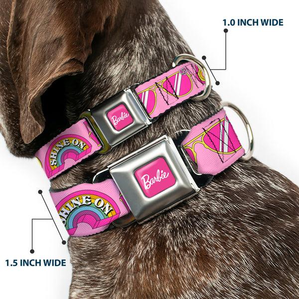 Buckle-Down BARBIE Script Signature Full Color Hot Pink/White Seatbelt Buckle Collar - Malibu Barbie 1971 Icons And Quotes Pinks/Yellows