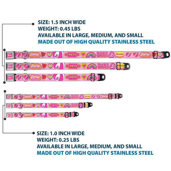 Buckle-Down BARBIE Script Signature Full Color Hot Pink/White Seatbelt Buckle Collar - Malibu Barbie 1971 Icons And Quotes Pinks/Yellows