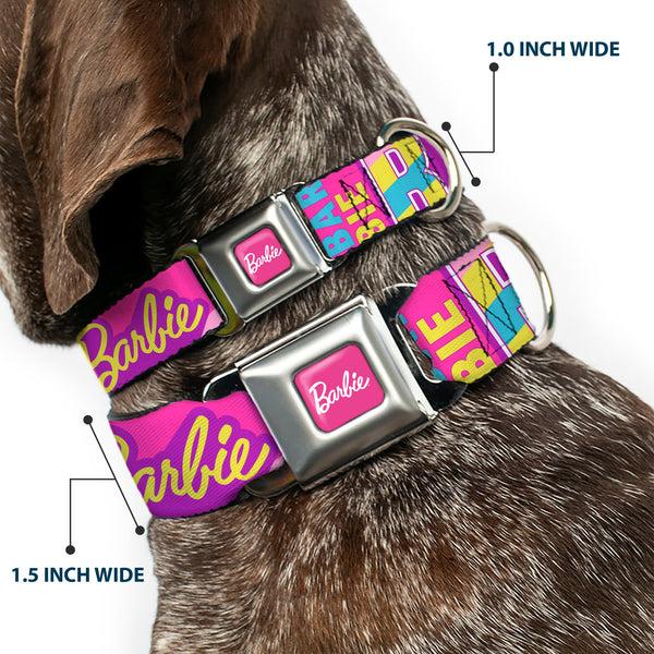Buckle-Down BARBIE Script Signature Full Color Hot Pink/White Seatbelt Buckle Collar - Barbie Text And Dolls Collage Pinks/Multi Color