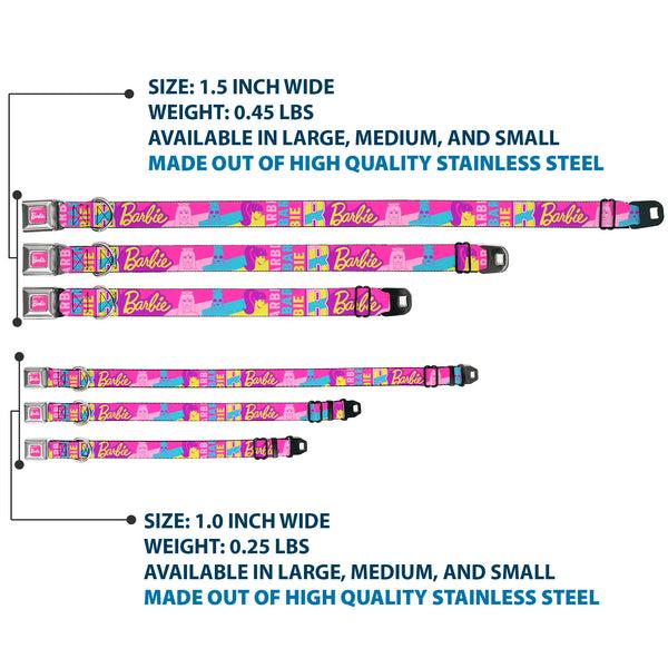 Buckle-Down BARBIE Script Signature Full Color Hot Pink/White Seatbelt Buckle Collar - Barbie Text And Dolls Collage Pinks/Multi Color