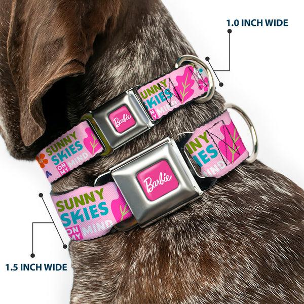 Buckle-Down BARBIE Script Signature Full Color Hot Pink/White Seatbelt Buckle Collar - CAMP BARBIE MALIBU Icons Collage Pink/Multi Color