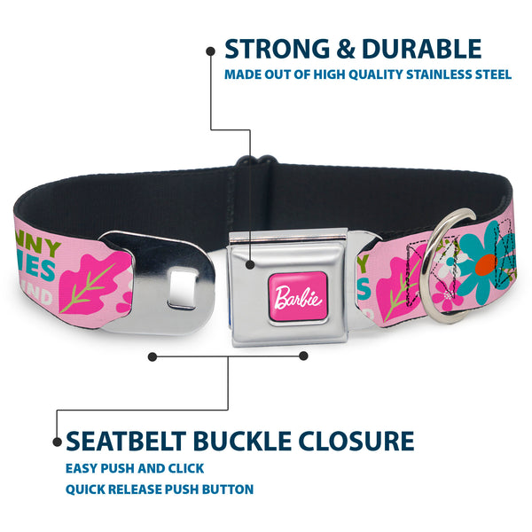 Buckle-Down BARBIE Script Signature Full Color Hot Pink/White Seatbelt Buckle Collar - CAMP BARBIE MALIBU Icons Collage Pink/Multi Color