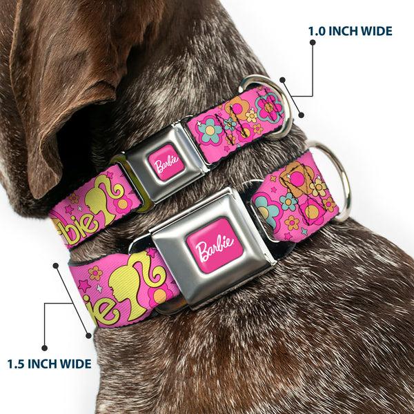Buckle-Down BARBIE Script Signature Full Color Hot Pink/White Seatbelt Buckle Collar - BARBIE SUNNY DAYS AHEAD Icons Collage Pink/Multi Color