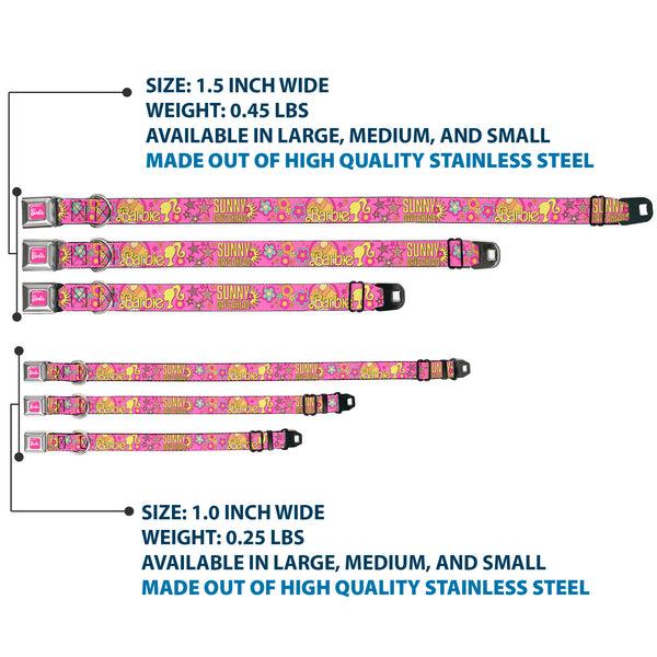 Buckle-Down BARBIE Script Signature Full Color Hot Pink/White Seatbelt Buckle Collar - BARBIE SUNNY DAYS AHEAD Icons Collage Pink/Multi Color