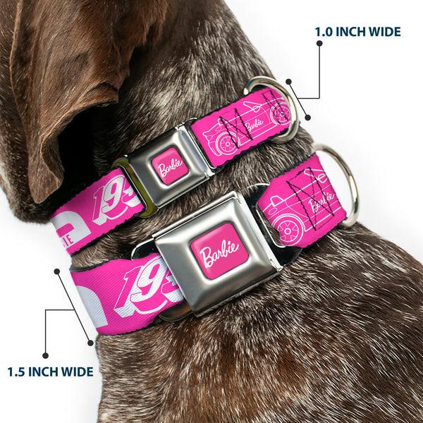 Buckle-Down BARBIE Script Signature Full Color Hot Pink/White Seatbelt Buckle Collar - BARBIE Script Signature And Icons Pink/White