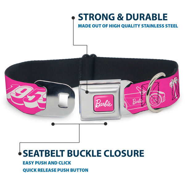 Buckle-Down BARBIE Script Signature Full Color Hot Pink/White Seatbelt Buckle Collar - BARBIE Script Signature And Icons Pink/White