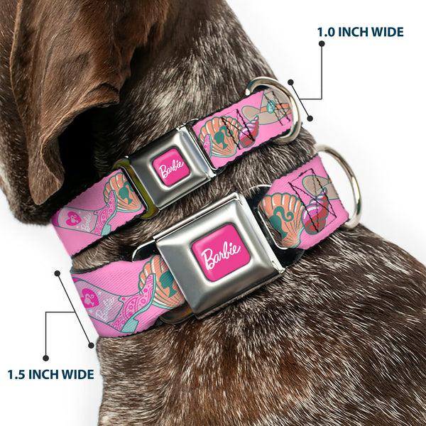 Buckle-Down BARBIE Script Signature Full Color Hot Pink/White Seatbelt Buckle Collar - BARBIE BEACH COWGIRL Icons Collage Pinks/Blues