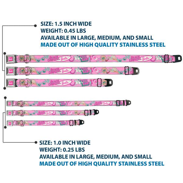 Buckle-Down BARBIE Script Signature Full Color Hot Pink/White Seatbelt Buckle Collar - BARBIE BEACH COWGIRL Icons Collage Pinks/Blues