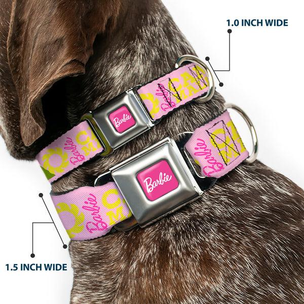 Buckle-Down BARBIE Script Signature Full Color Hot Pink/White Seatbelt Buckle Collar - Barbie CAMP MALIBU Quotes And Icons Pink/Multi Color