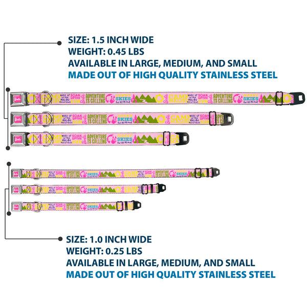 Buckle-Down BARBIE Script Signature Full Color Hot Pink/White Seatbelt Buckle Collar - Barbie CAMP MALIBU Quotes And Icons Pink/Multi Color