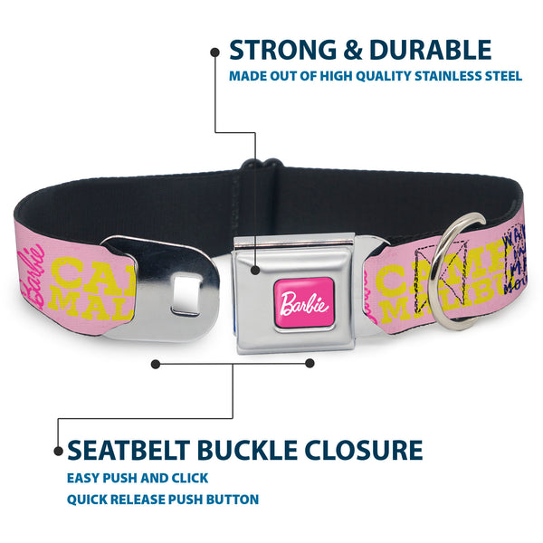Buckle-Down BARBIE Script Signature Full Color Hot Pink/White Seatbelt Buckle Collar - Barbie CAMP MALIBU Quotes And Icons Pink/Multi Color