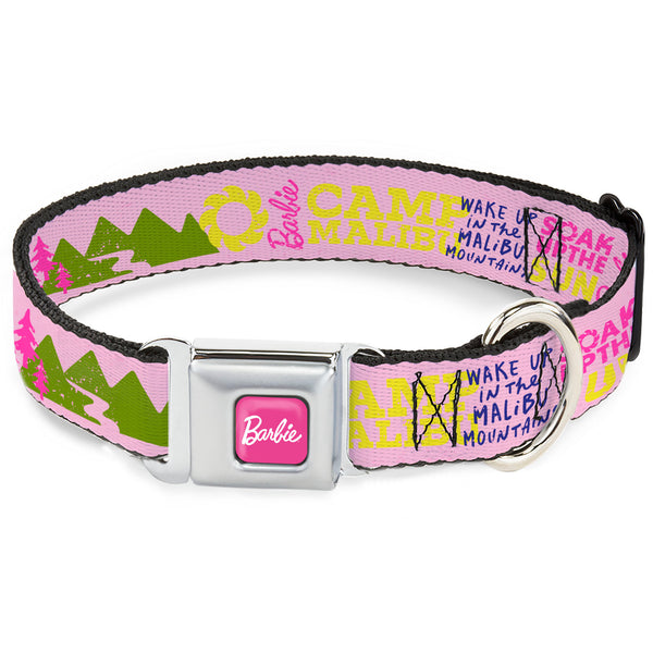 Buckle-Down BARBIE Script Signature Full Color Hot Pink/White Seatbelt Buckle Collar - Barbie CAMP MALIBU Quotes and Icons Pink/Multi Color