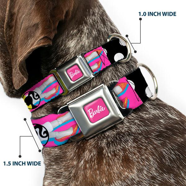 Buckle-Down BARBIE Script Signature Full Color Hot Pink/White Seatbelt Buckle Collar - BARBIE Accessory Icons Collage Multi Color