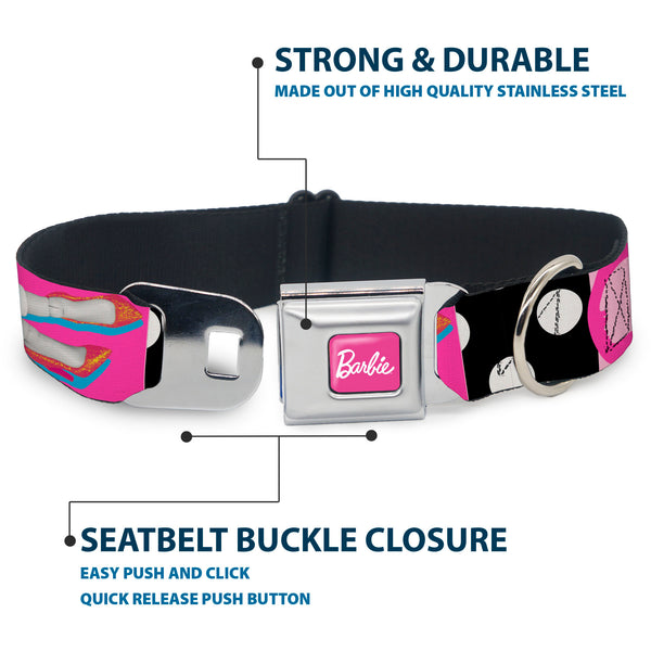 Buckle-Down BARBIE Script Signature Full Color Hot Pink/White Seatbelt Buckle Collar - BARBIE Accessory Icons Collage Multi Color