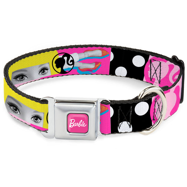 Buckle-Down BARBIE Script Signature Full Color Hot Pink/White Seatbelt Buckle Collar - BARBIE Accessory Icons Collage Multi Color