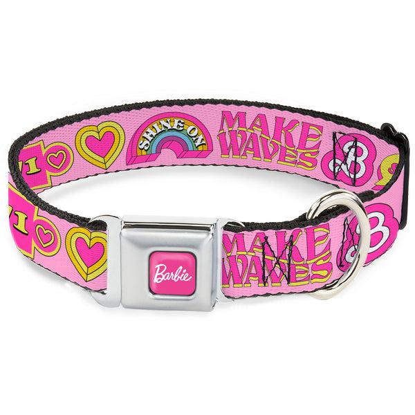 Buckle-Down BARBIE Script Signature Full Color Hot Pink/White Seatbelt Buckle Collar - Malibu Barbie 1971 Icons and Quotes Pinks/Yellows