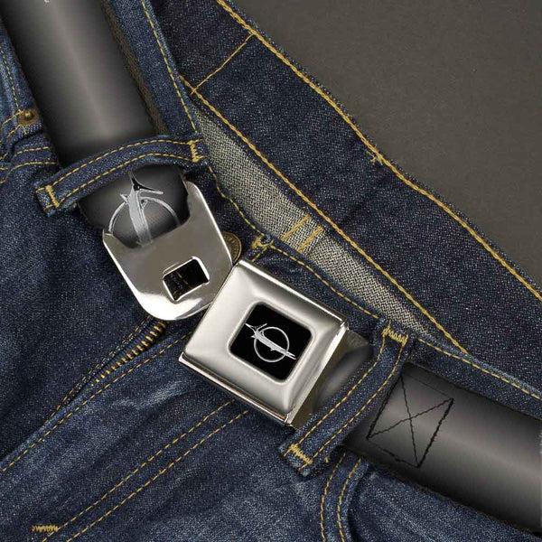Buckle-Down Barracuda Emblem Full Color Black Silver Seatbelt Belt - Barracuda Emblem Repeat Gray Fade/Silver Webbing