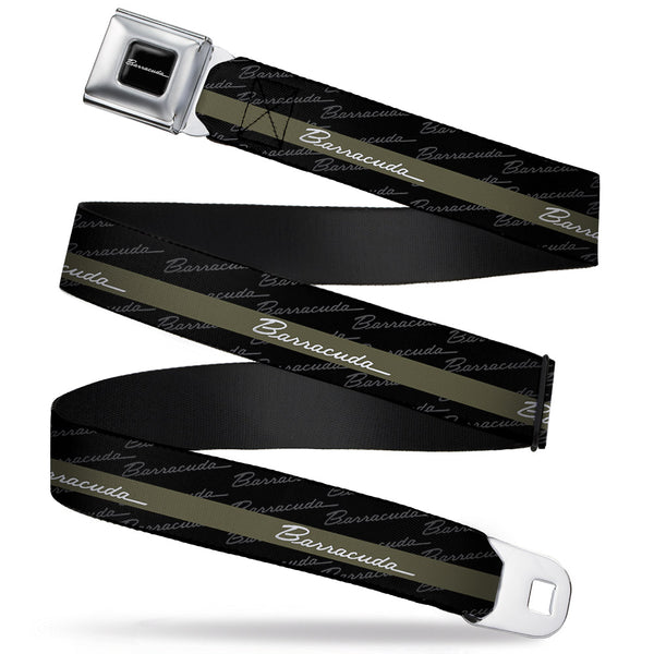 Buckle-Down BARRACUDA Script Logo Full Color Black White Seatbelt Belt - BARRACUDA Script Stripe/Monogram Black/Gray/Olive/Silver Webbing