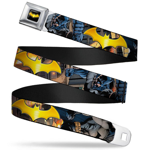 Buckle-Down Bat Shield Full Color Black Golden Yellow Seatbelt Belt - Bat Shield/Urban Legend Action Poses/Fire Full Color/Golden Yellow Webbing