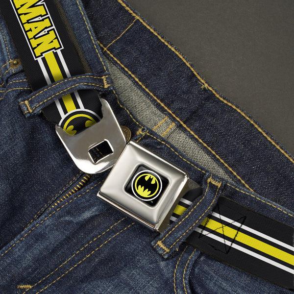 Buckle-Down Bat Signal Full Color Black White Yellow Seatbelt Belt - BATMAN/Bat Signal Triple Stripe Black/White/Yellow Webbing