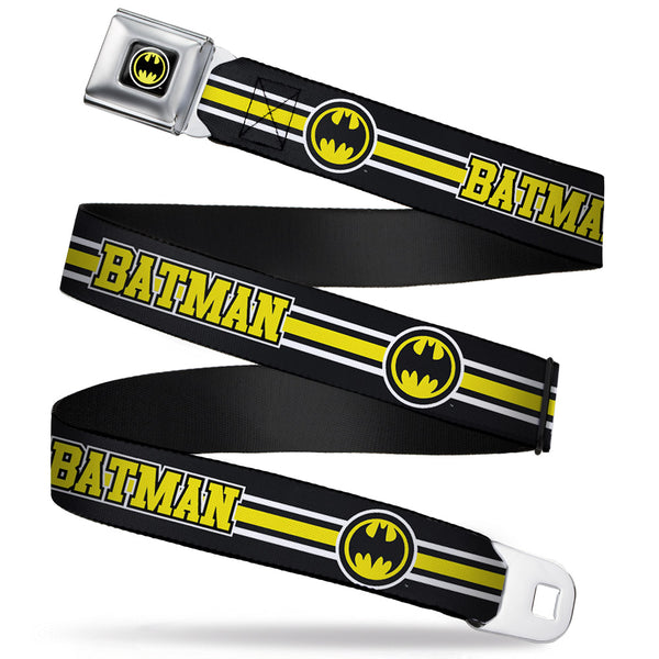 Buckle-Down Bat Signal Full Color Black White Yellow Seatbelt Belt - BATMAN/Bat Signal Triple Stripe Black/White/Yellow Webbing