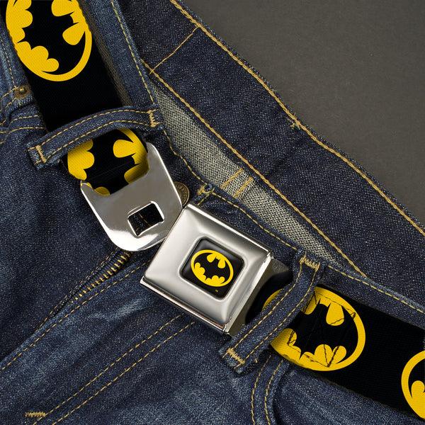 Buckle-Down Batman 1989 Logo Full Color Black/Yellow Seatbelt Belt - Batman 1989 Logo Black/Yellow Webbing