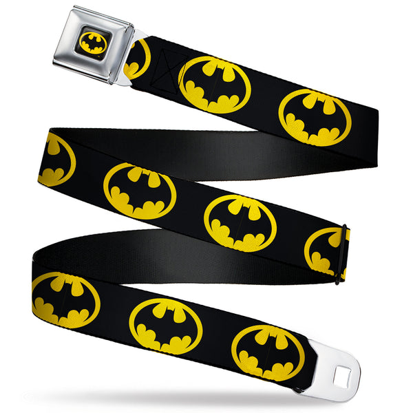 Buckle-Down Batman 1989 Logo Full Color Black/Yellow Seatbelt Belt - Batman 1989 Logo Black/Yellow Webbing