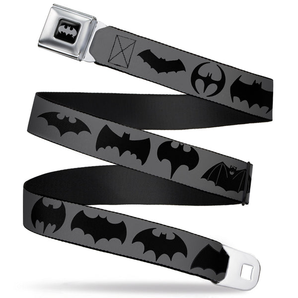 Buckle-Down Batman Black Silver Seatbelt Belt - Bat Logo Transitions Gray/Black Webbing