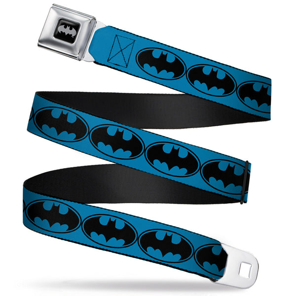 Buckle-Down Batman Black Silver Seatbelt Belt - Bat Signal-3 Blue/Black/Blue Webbing