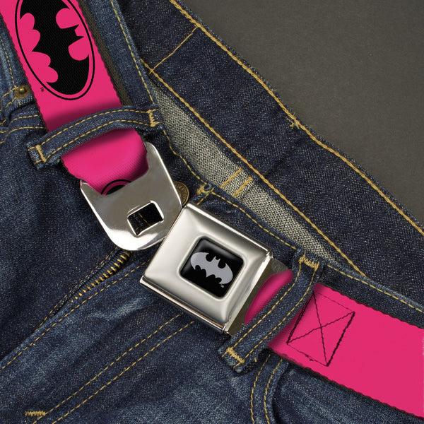 Buckle-Down Batman Black Silver Seatbelt Belt - Bat Signal-3 Fuchsia/Black/Fuchsia Webbing