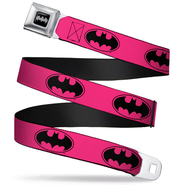 Buckle-Down Batman Black Silver Seatbelt Belt - Bat Signal-3 Fuchsia/Black/Fuchsia Webbing