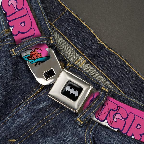 Buckle-Down Batman Black/Silver Seatbelt Belt - BATGIRL Bubble Letters W/Stars Pink/White Webbing