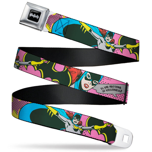 Buckle-Down Batman Black/Silver Seatbelt Belt - BATGIRL-IS SHE HERO OR VILLAIN? w/Batgirl in Action Webbing