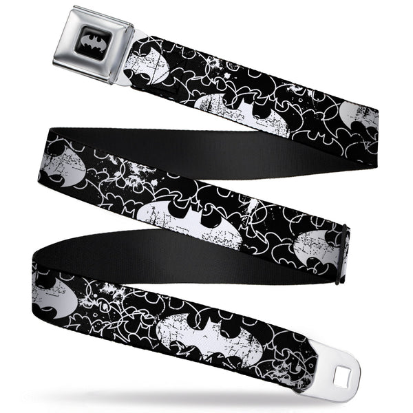 Buckle-Down Batman Black Silver Seatbelt Belt - Batman Outlines Black/White Webbing
