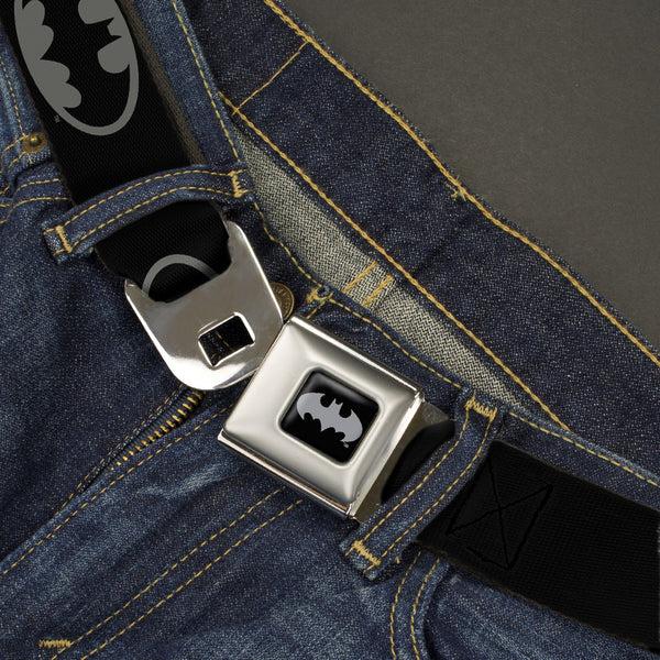 Buckle-Down Batman Black Silver Seatbelt Belt - Batman Shield Black/Gray Webbing