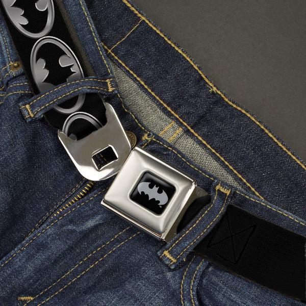 Buckle-Down Batman Black Silver Seatbelt Belt - Batman Shield Black/Silver Webbing