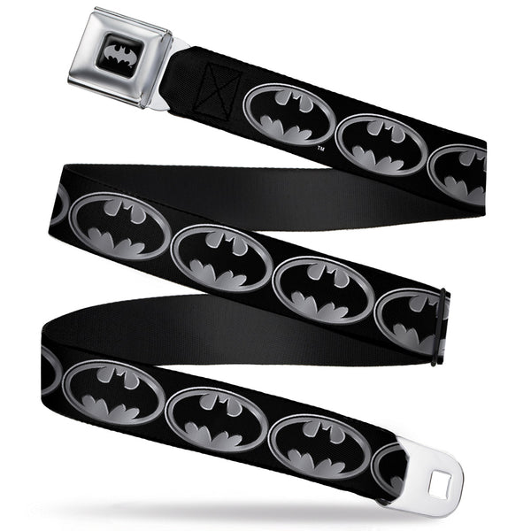 Buckle-Down Batman Black Silver Seatbelt Belt - Batman Shield Black/Silver Webbing