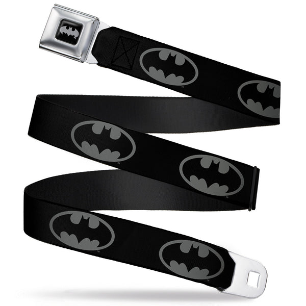 Buckle-Down Batman Black Silver Seatbelt Belt - Batman Shield Black/Gray Webbing