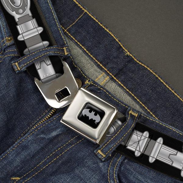 Buckle-Down Batman Black Silver Seatbelt Belt - Batman Utility Belt Black/Gray Webbing