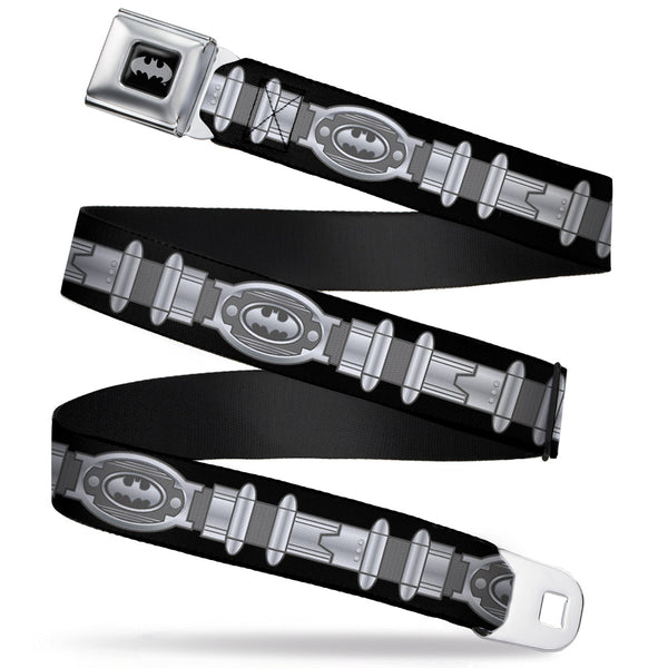 Buckle-Down Batman Black Silver Seatbelt Belt - Batman Utility Belt Black/Gray Webbing