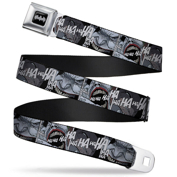 Buckle-Down Batman Black Silver Seatbelt Belt - Joker Laughing CLOSE-UP Black/White Webbing