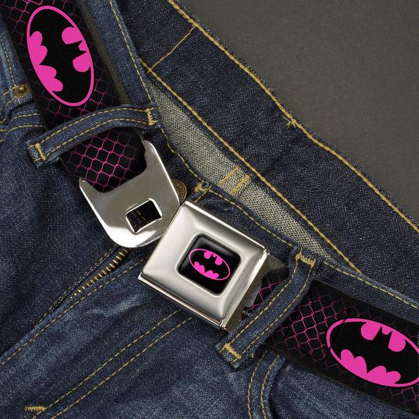 Buckle-Down Batman Full Color Black Hot Pink Seatbelt Belt - Batman Shield/Chainlink Black/Hot Pink Webbing