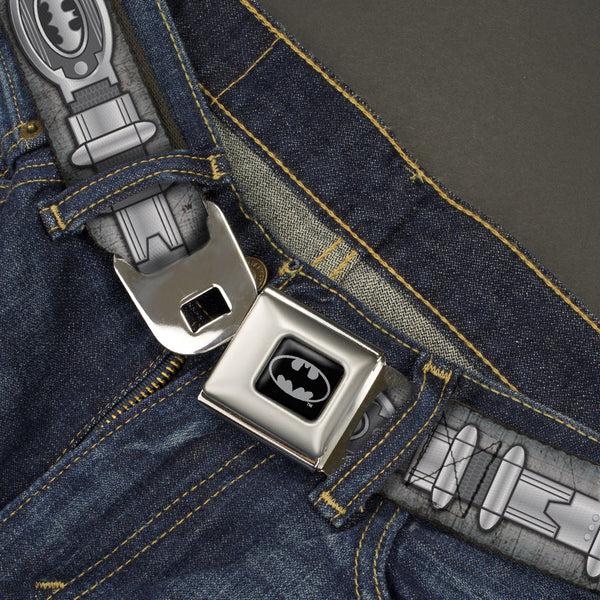 Buckle-Down Batman Full Color Black Silver Black Seatbelt Belt - Batman Utility Belt Grays Webbing