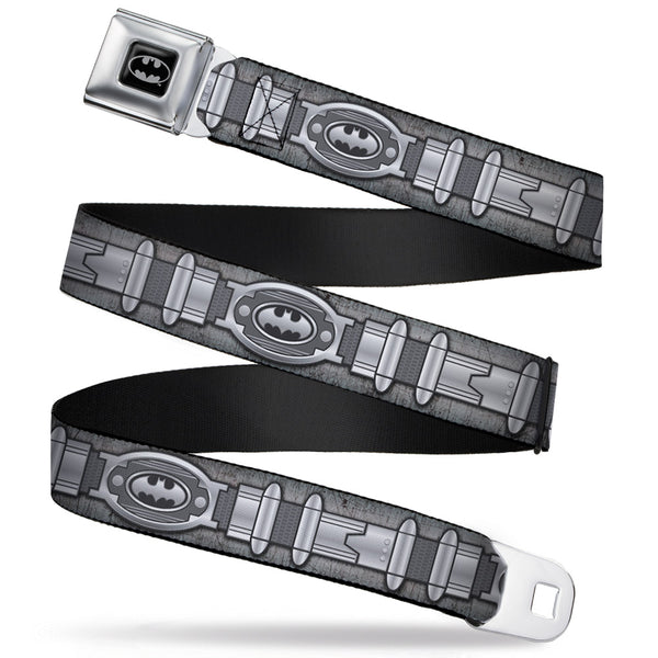 Buckle-Down Batman Full Color Black Silver Black Seatbelt Belt - Batman Utility Belt Grays Webbing